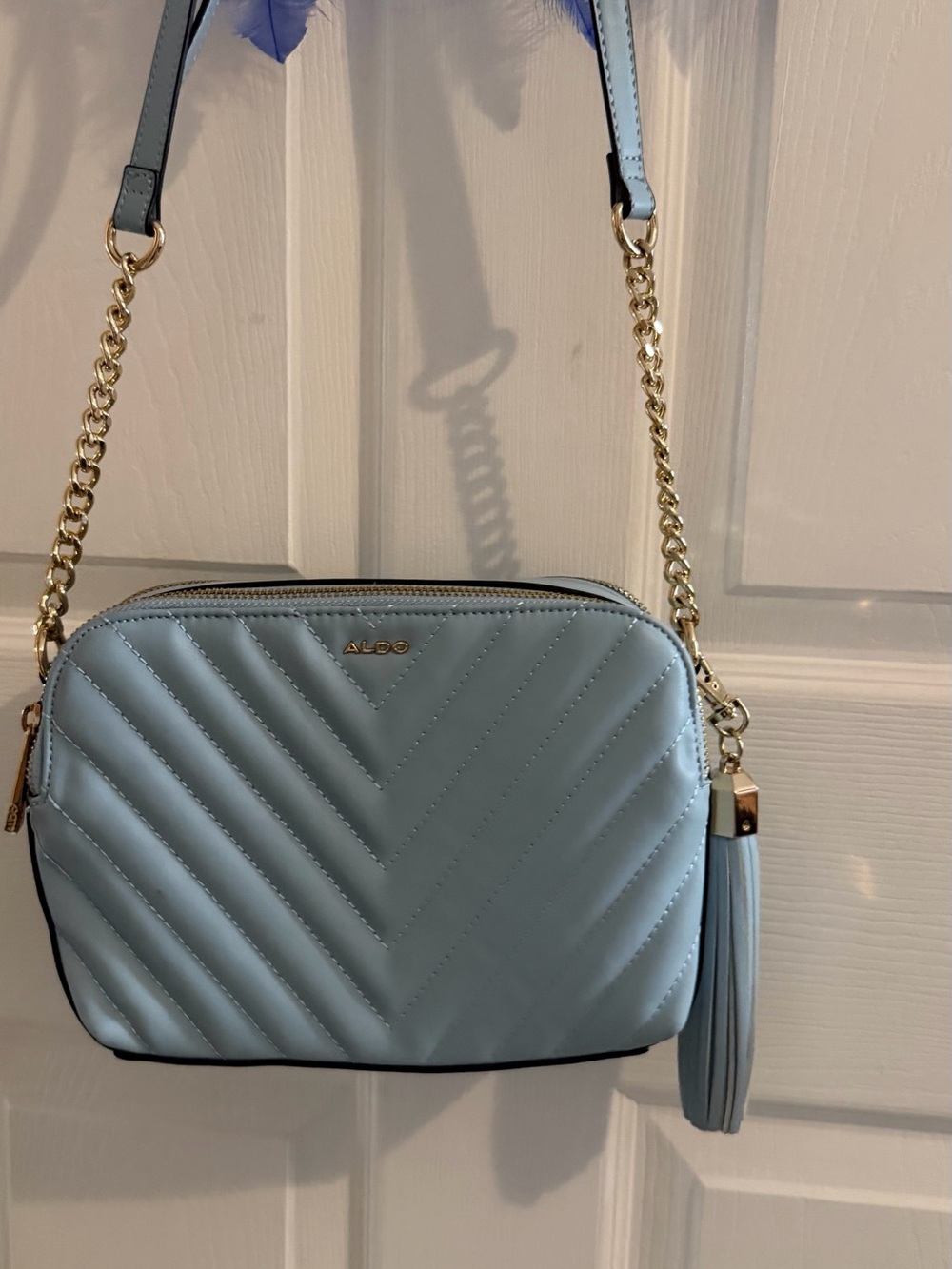 NWOT ALDO Powder Blue Quilted Crossbody Bag with Gold Chain